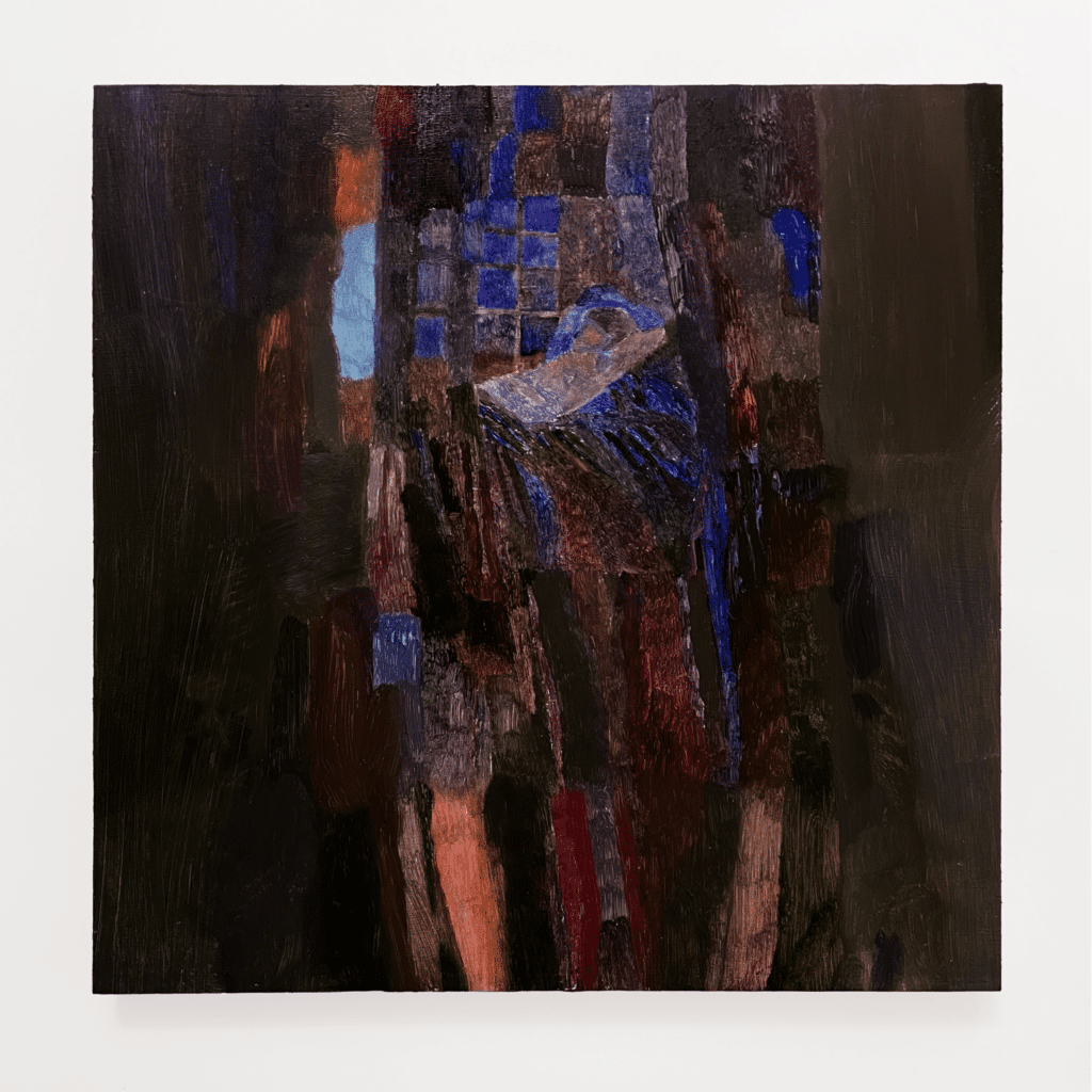 Ellen Siebers , Blue Sleep, 12 x 12, oil on shaped birch panel, 2023