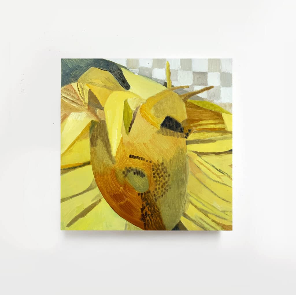 Ellen Siebers - Late September Sunflower, 11”x 11_, oil on shaped birch panel, 2020