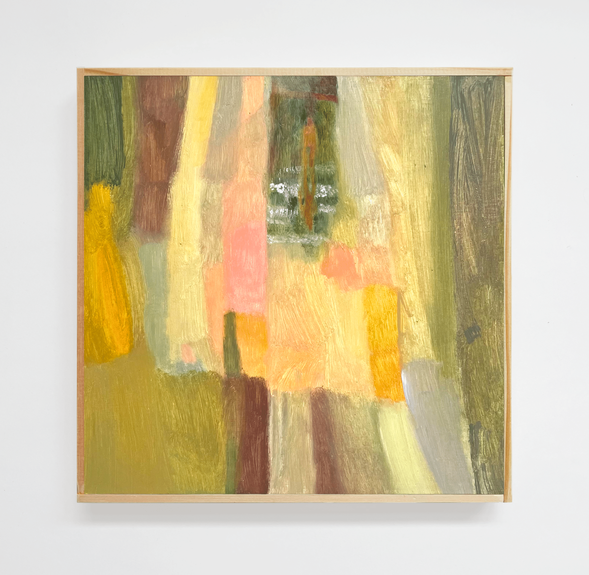 Ellen Siebers , Warm April, 12 x 12, oil on shaped birch panel, 2023