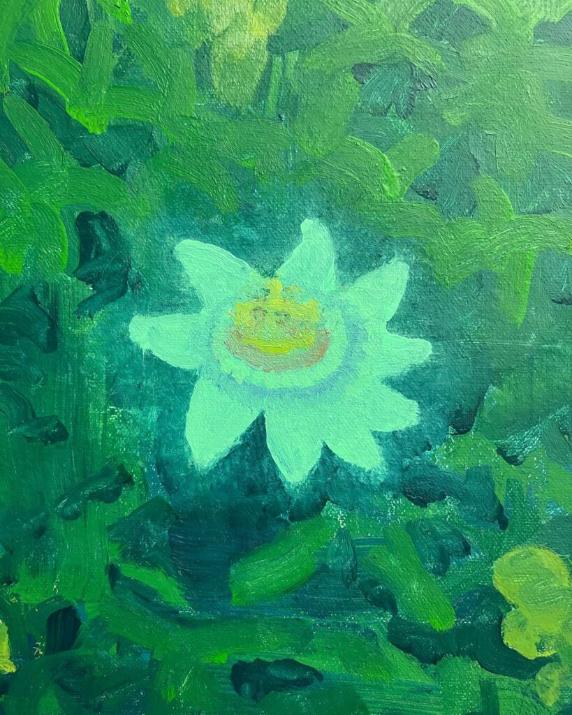 Masamitsu Shigeta - Flower and building Oil on shaped canvas 25 x 21