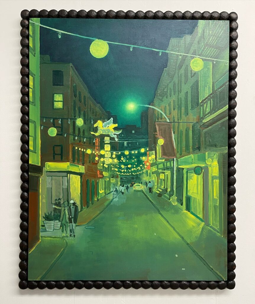 Masamitsu Shigeta - Night Town Oil on canvas with carved wood frame 36 x 28
