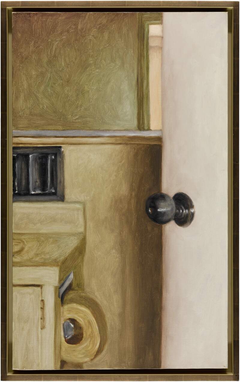 Avigdor Arikha, A glimpse into the bathroom, oil on canvas, 1984, 76.2 x 46 cm.